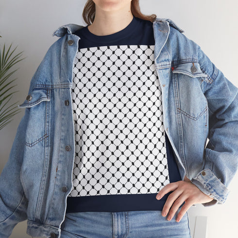 Keffiyeh Pattern Heavy Cotton Tee - Modern Mesh Design Streetwear T-Shirt